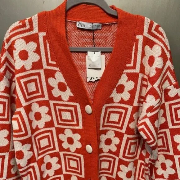 RETRO KNIT JACQUARD FLORAL CARDIGAN - Picture 8 of 16